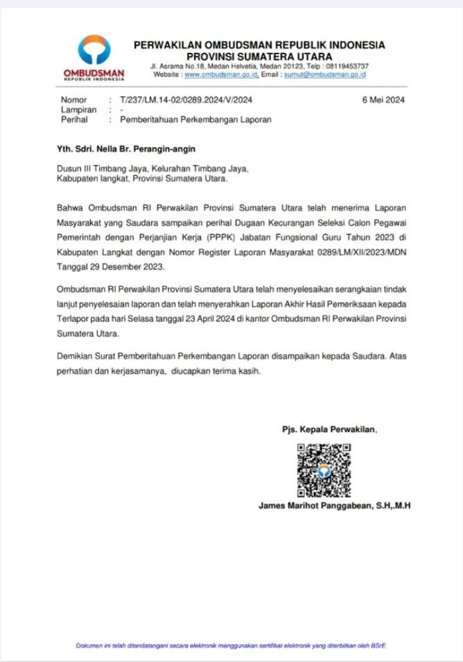 Ombudsman Sumut Diduga Berpihak dan Tutupi Informasi Maladministrasi Seleksi PPPK Langkat