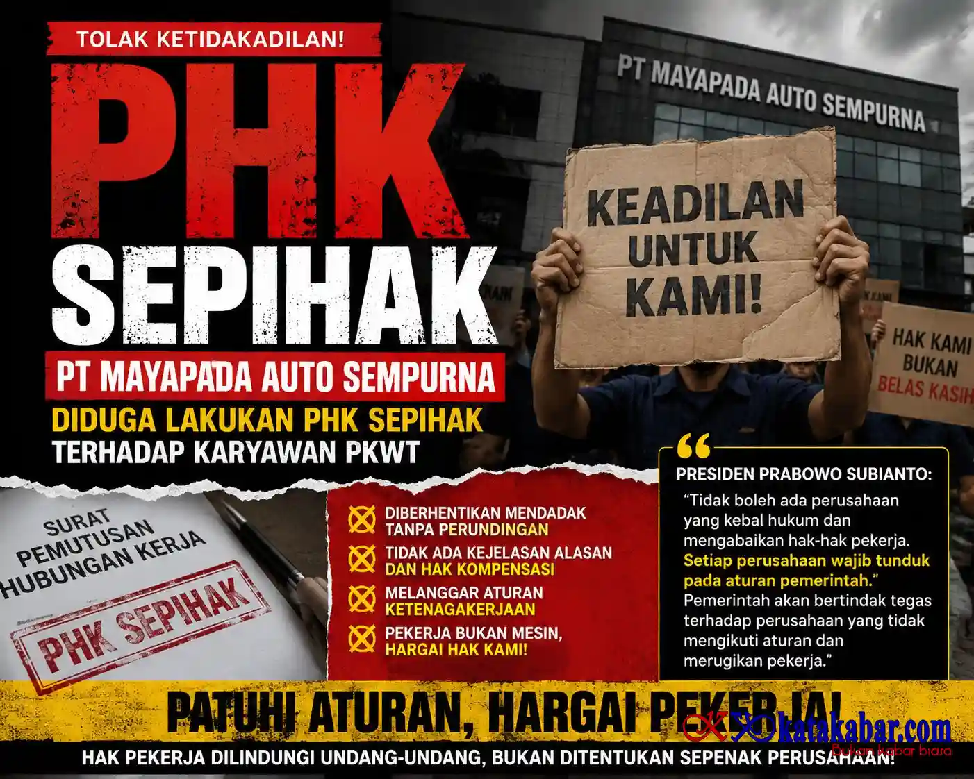 Diduga PHK Sepihak Karyawan PKWT, PT Mayapada Auto Sempurna Disorot Pekerja